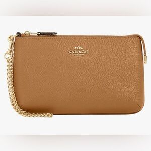 Coach Brown Leather Wristlet with Gold Accents